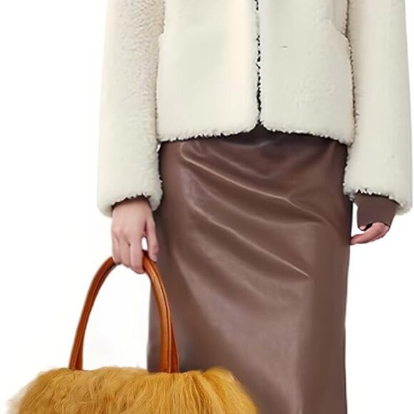 Women Luxury Real Lamb/Mongolian Flush Wool Fur With Genuine Leather Handles Han - Picture 5 of 7